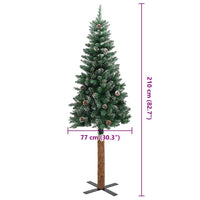 Albero di Natale Sottile Legno Vero Verde con Neve Bianca 210cm