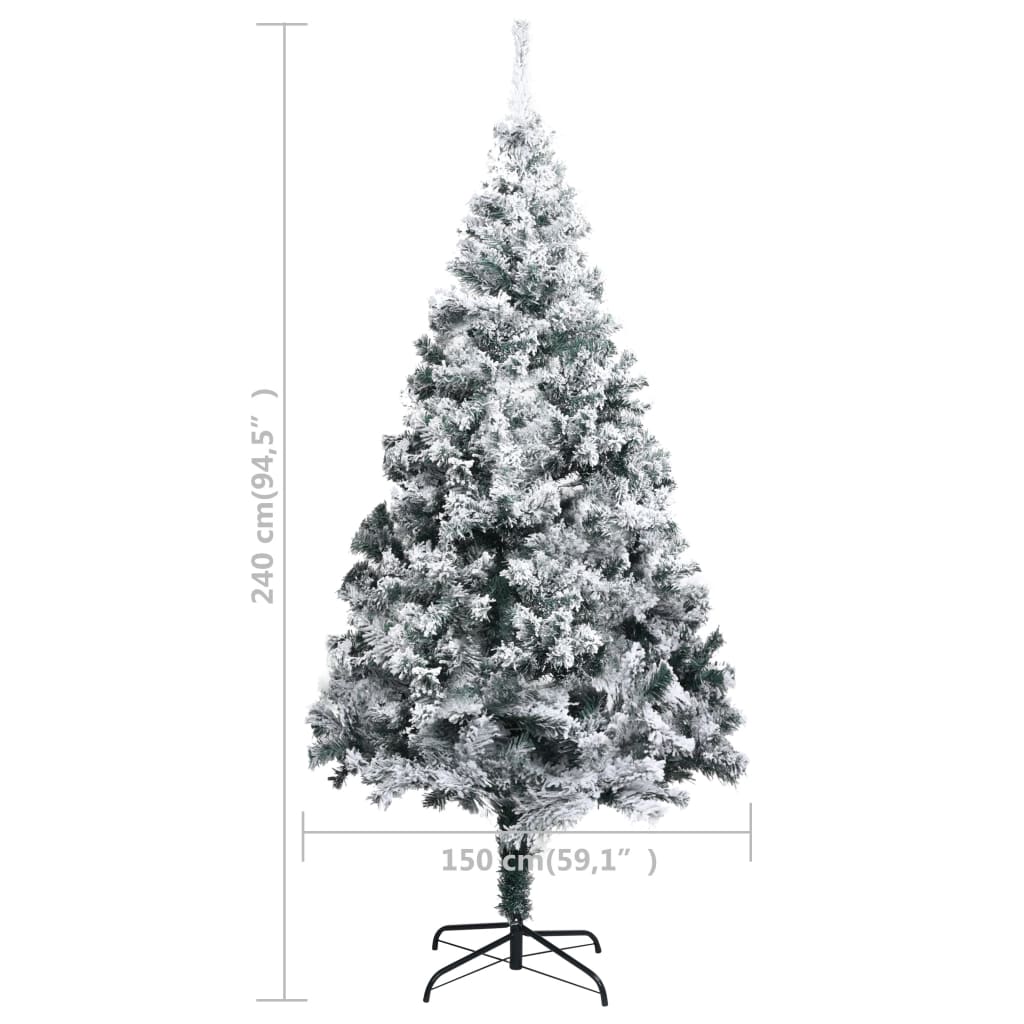 Albero di Natale Artificiale-Albero Natalizio con Neve Fioccata Verde 240 cm PVC