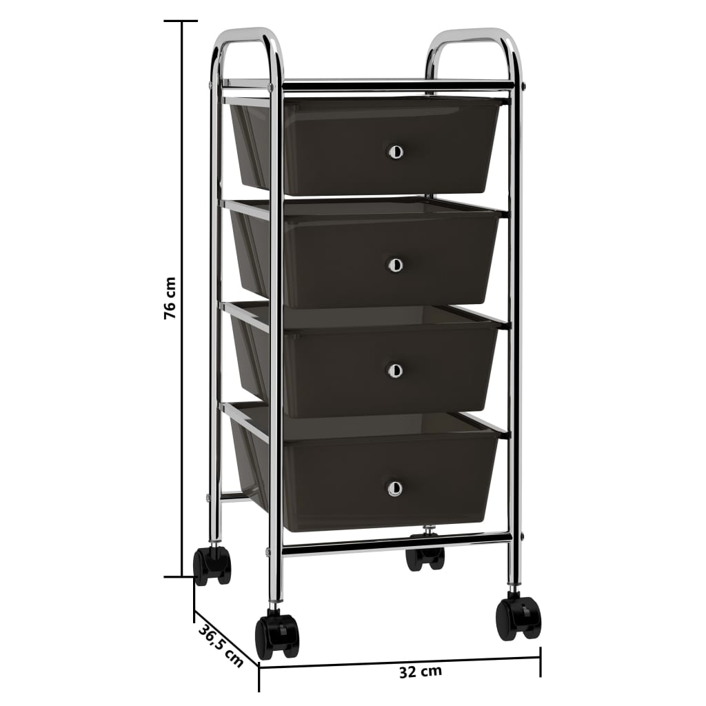 Carrello Portaoggetti Mobile con 4 Cassetti Nero in Plastica 320398