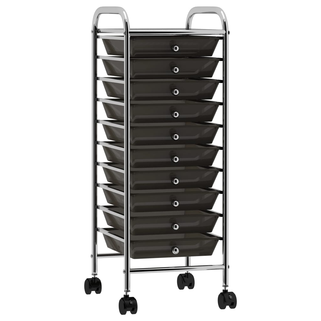 Carrello Portaoggetti Mobile con 10 Cassetti Nero in Plastica cod mxl 40484
