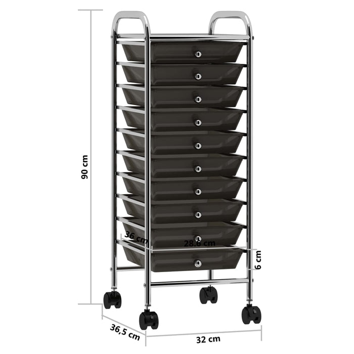 Carrello Portaoggetti Mobile con 10 Cassetti Nero in Plastica cod mxl 40484