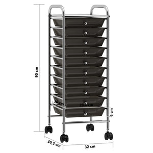 Carrello Portaoggetti Mobile con 10 Cassetti Nero in Plastica 320402