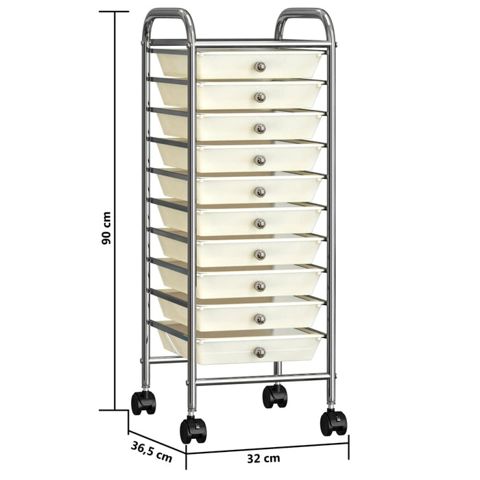 Carrello Portaoggetti Mobile con 10 Cassetti Bianco in Plastica 320403