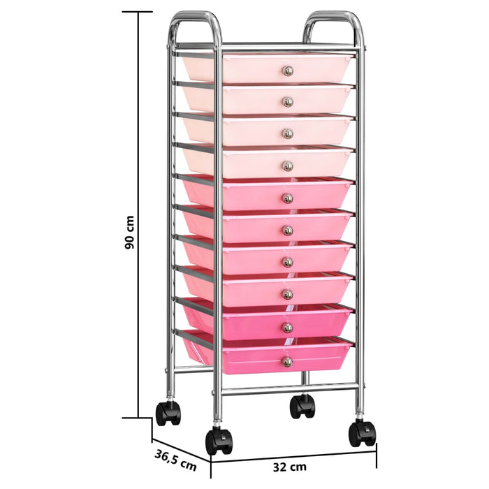 Carrello Portaoggetti con 10 Cassetti Rosa Sfumato in Plastica