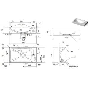 Lavabo 400x220x90 mm in SMC Bianco 146513