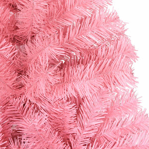 Albero di Natale Artificiale-Albero Natalizio Sottile con Base Rosa 210 cm PVC