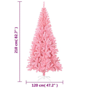 Albero di Natale Artificiale-Albero Natalizio Sottile con Base Rosa 210 cm PVC