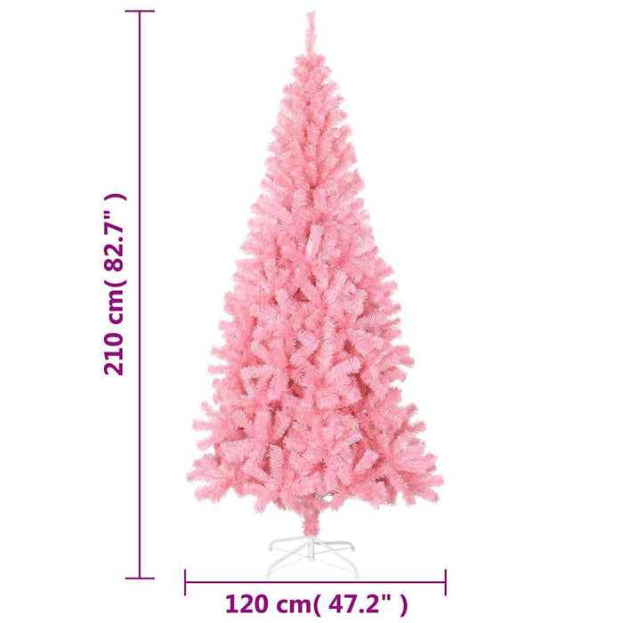 Albero di Natale Artificiale-Albero Natalizio Sottile con Base Rosa 210 cm PVC