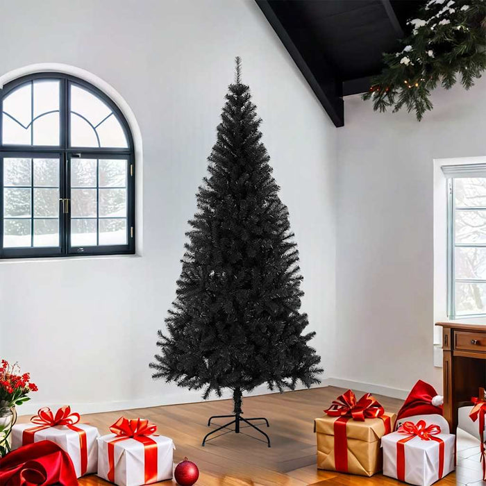 Albero di Natale Artificiale Sottile con Base-Decorazioni natalizie Nero 180 cm PVC