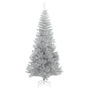 Albero di Natale Artificiale-Albero Natalizio con Supporto Argento 210 cm PET