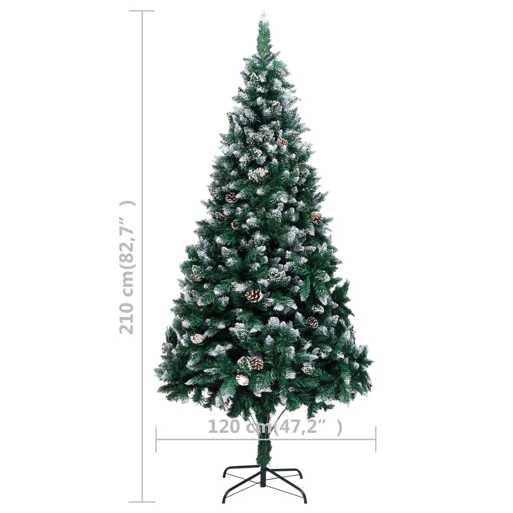 Albero di Natale Artificiale-Albero Natalizio con Pigne e Neve Bianca 210 cm