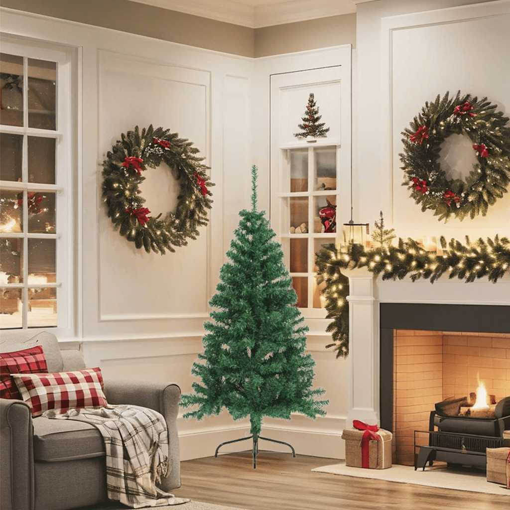 Albero di Natale Artificiale-Decorazioni natalizie Met¨¤ con Supporto Verde 150 cm PVC