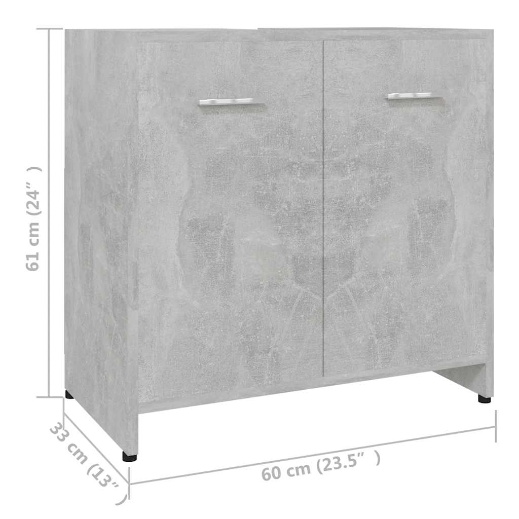 Mobile da Bagno Grigio Cemento 60x33x61 cm in Legno Multistrato 802574