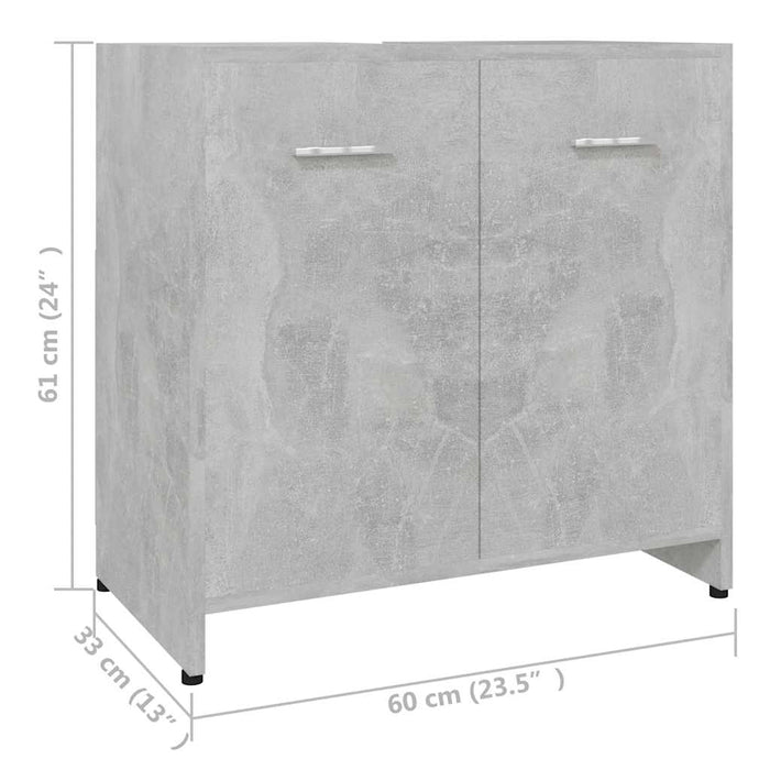 Mobile da Bagno Grigio Cemento 60x33x61 cm in Legno Multistrato 802574