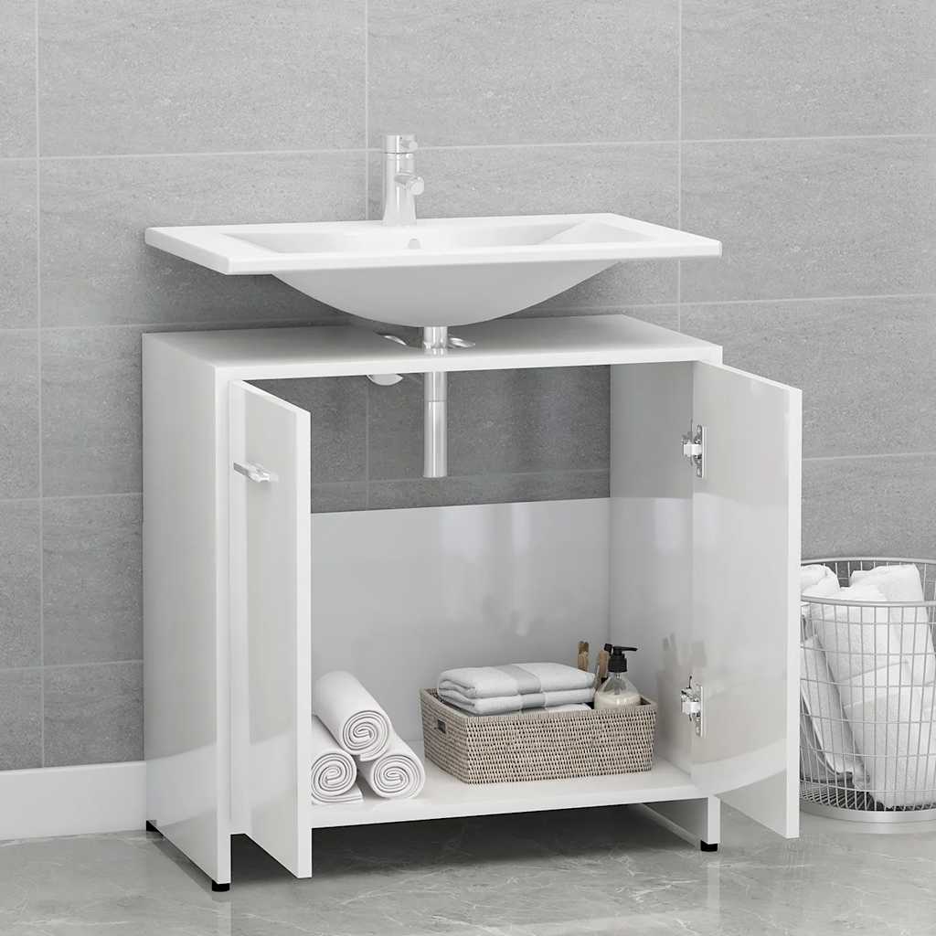 Mobile da Bagno Bianco Lucido 60x33x61 cm in Legno Multistrato 802576