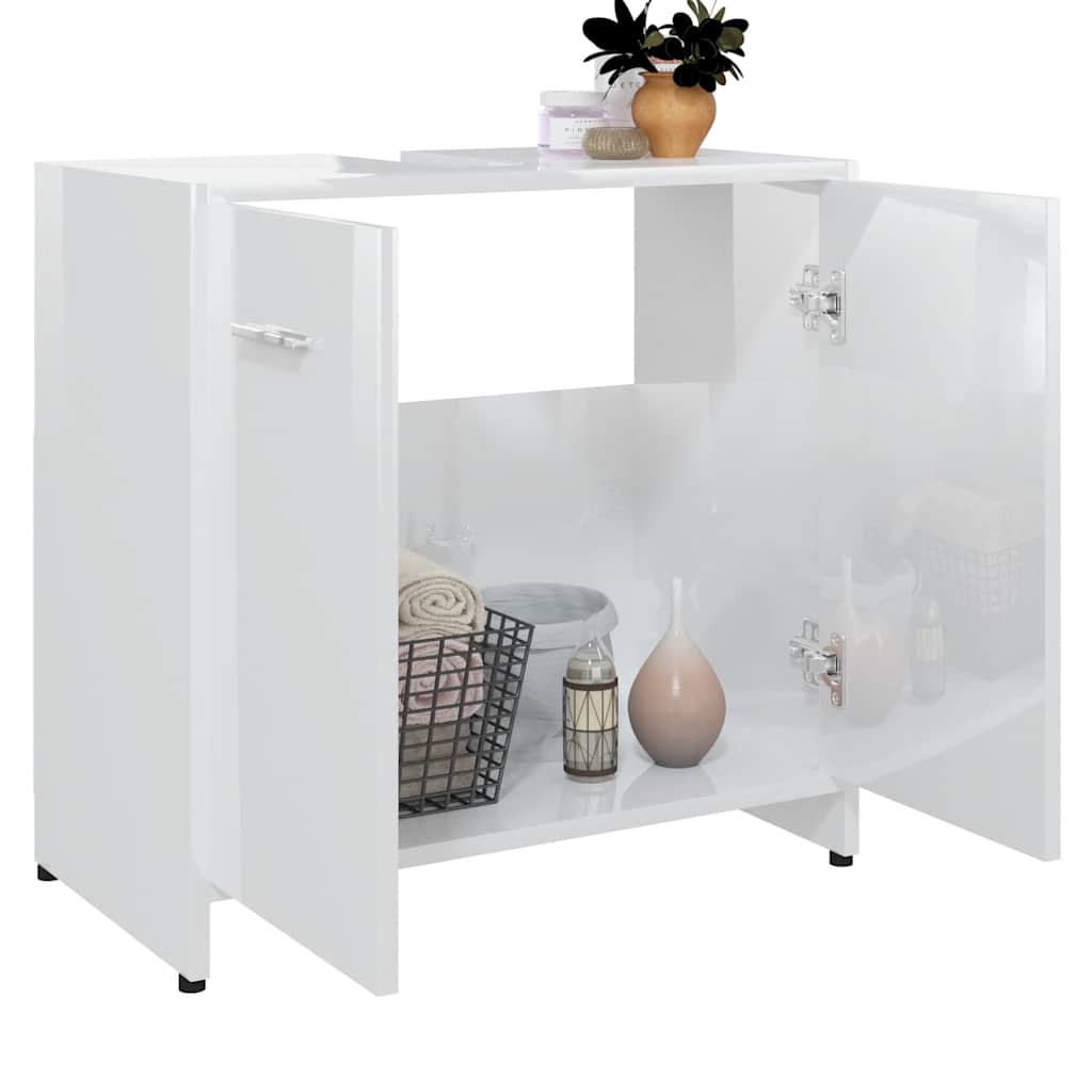 Mobile da Bagno Bianco Lucido 60x33x61 cm in Legno Multistrato 802576