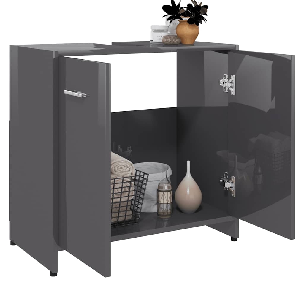 Mobile da Bagno Grigio Lucido 60x33x61 cm in Legno Multistrato 802578