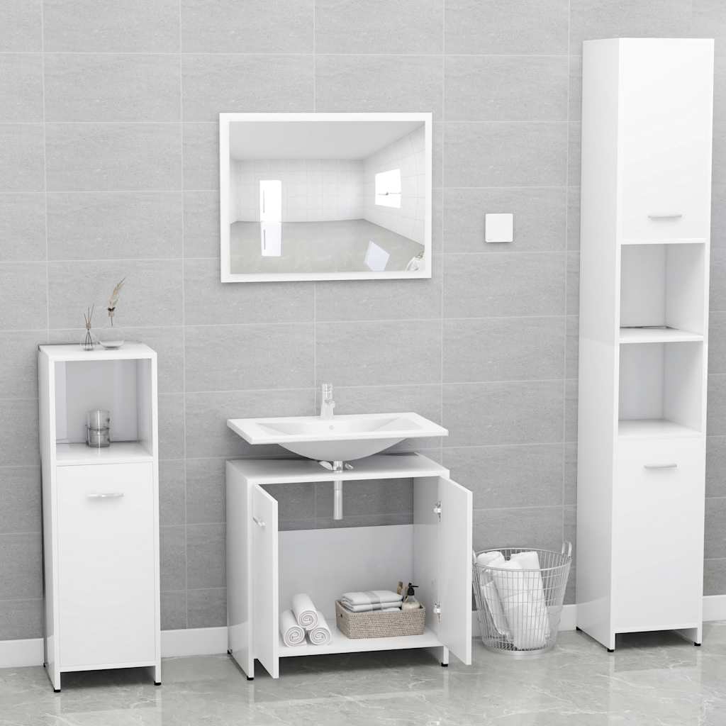 Set Mobili da Bagno Bianco in Legno Multistrato 802579