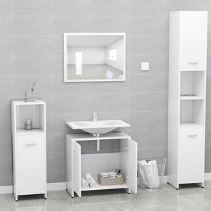 Set Mobili da Bagno Bianco in Legno Multistrato 802579