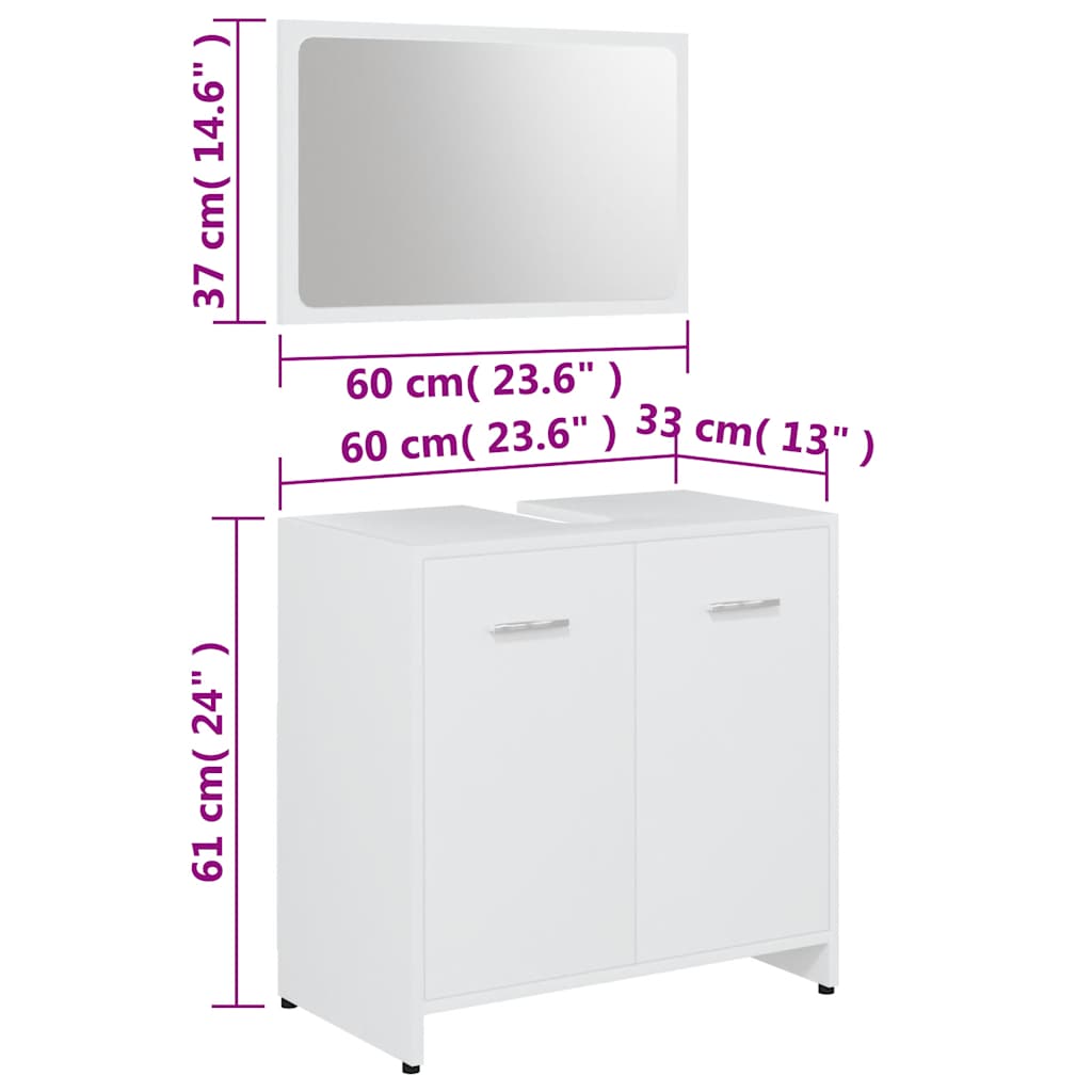 Set Mobili da Bagno Bianco in Legno Multistrato 802579