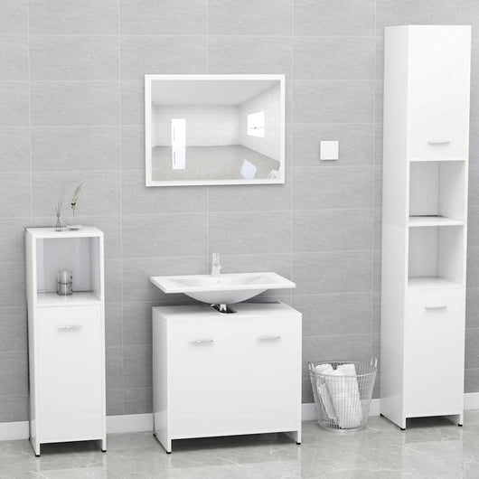 Set Mobili da Bagno Bianco in Legno Multistrato 802579