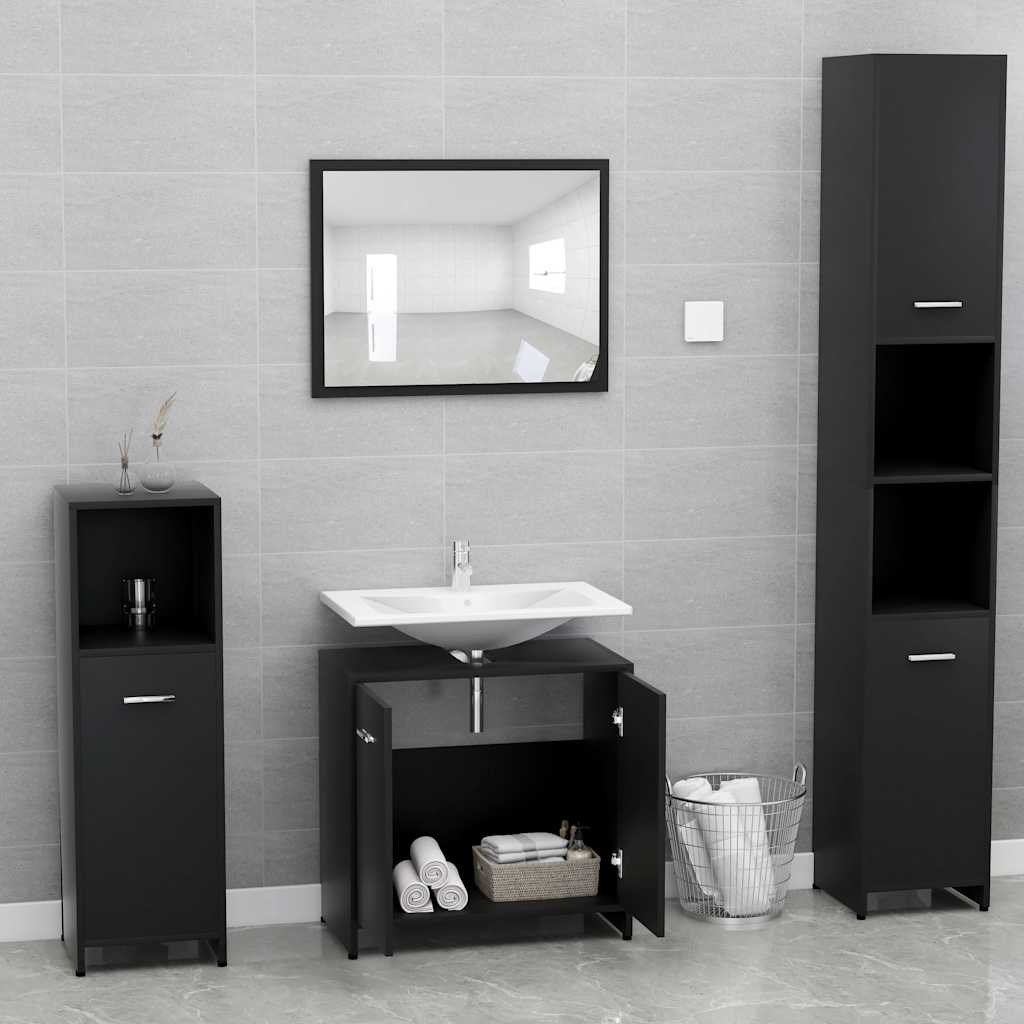 Set Mobili da Bagno Nero in Truciolato cod mxl 53955