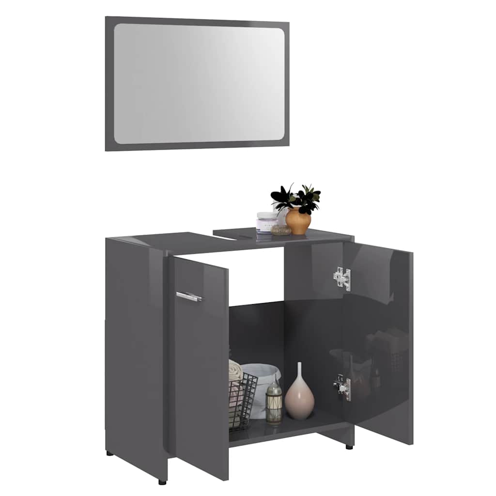 Set Mobili da Bagno Grigio Lucido in Legno Multistrato 802587