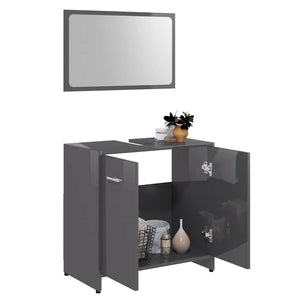 Set Mobili da Bagno Grigio Lucido in Legno Multistrato 802587