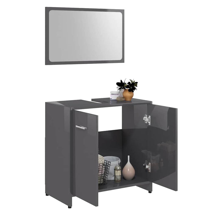 Set Mobili da Bagno Grigio Lucido in Legno Multistrato 802587