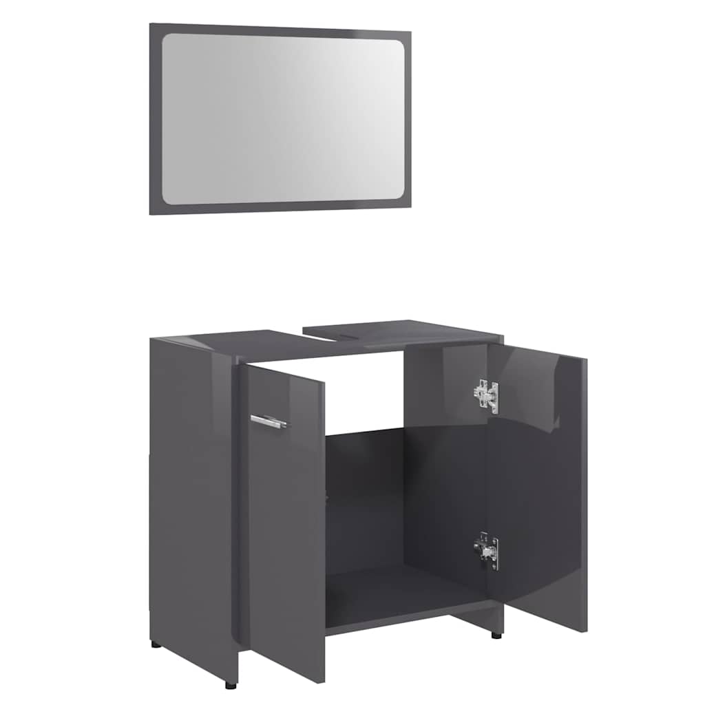 Set Mobili da Bagno Grigio Lucido in Legno Multistrato 802587