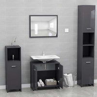 Set Mobili da Bagno Grigio Lucido in Legno Multistrato 802587
