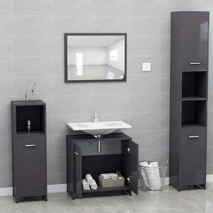Set Mobili da Bagno Grigio Lucido in Legno Multistrato 802587