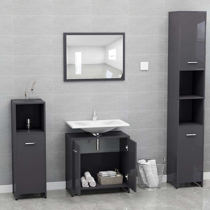 Set Mobili da Bagno Grigio Lucido in Legno Multistrato 802587