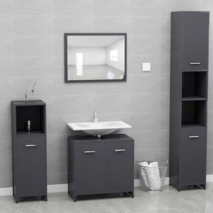 Set Mobili da Bagno Grigio Lucido in Legno Multistrato 802587