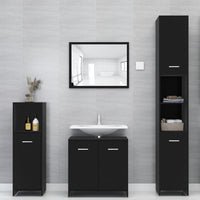Mobile da Bagno Nero 30x30x95 cm in Legno Multistrato 802589