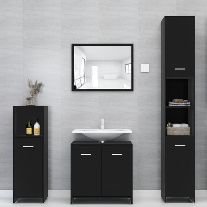 Mobile da Bagno Nero 30x30x95 cm in Legno Multistrato 802589