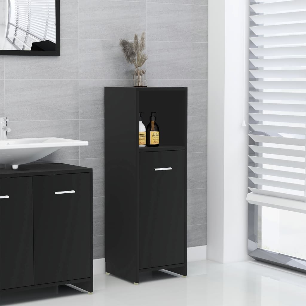 Mobile da Bagno Nero 30x30x95 cm in Legno Multistrato 802589