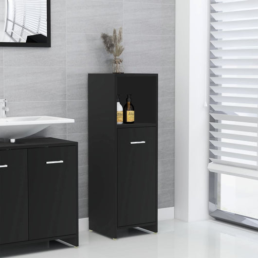 Mobile da Bagno Nero 30x30x95 cm in Legno Multistrato 802589