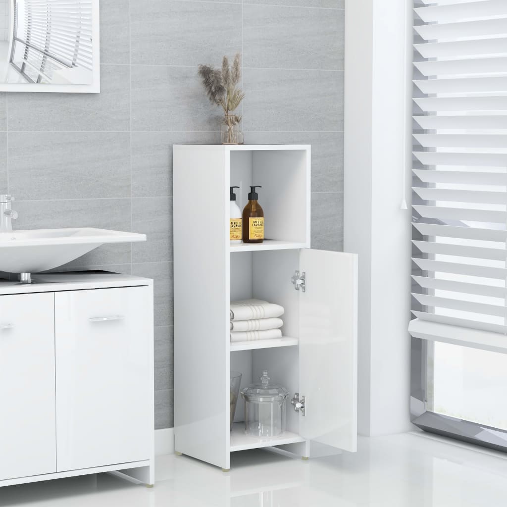 Mobile da Bagno Bianco Lucido 30x30x95 cm in Legno Multistrato 802594