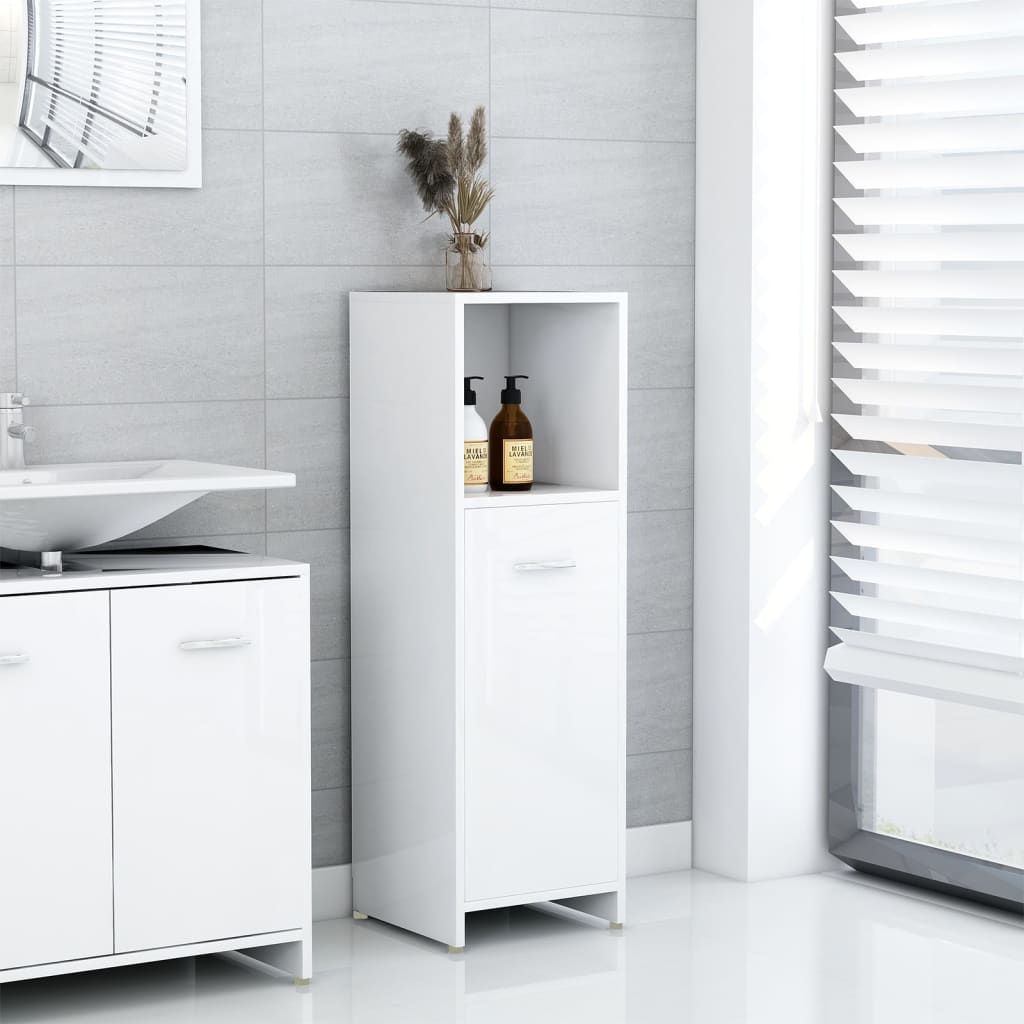 Mobile da Bagno Bianco Lucido 30x30x95 cm in Legno Multistrato 802594