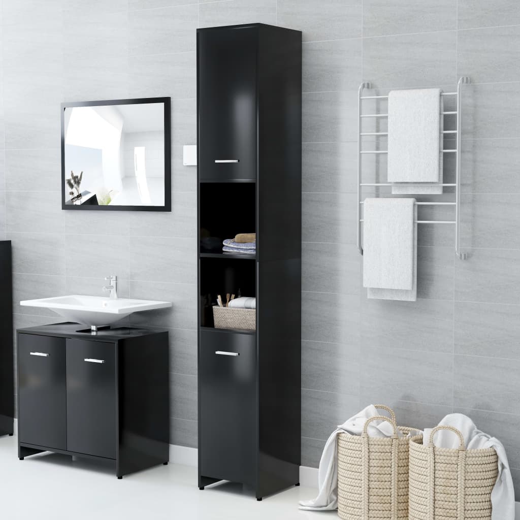 Mobile da Bagno Nero 30x30x183,5 cm in Legno tecnico 802598
