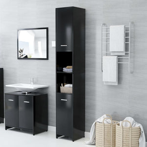 Mobile da Bagno Nero 30x30x183,5 cm in Legno tecnico 802598