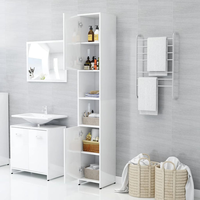 Mobile da Bagno Bianco Lucido 30x30x183,5 cm Legno tecnico 802603