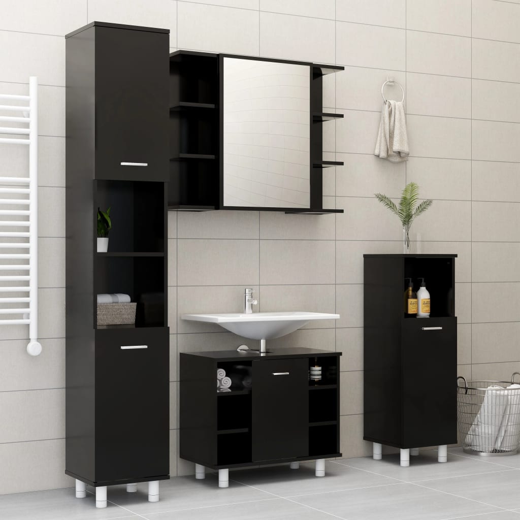 Mobile Bagno con Specchio Nero 80x20,5x64 cm Legno Multistrato 802607