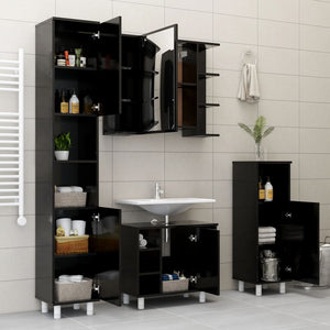 Mobile Bagno con Specchio Nero 80x20,5x64 cm Legno Multistrato 802607
