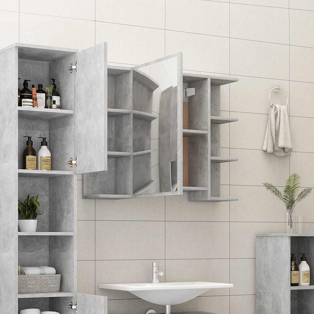 Mobile Bagno con Specchio Grigio Cemento 80x20,5x64 Multistrato 802610