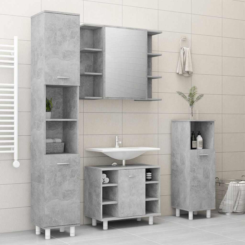 Mobile Bagno con Specchio Grigio Cemento 80x20,5x64 Multistrato 802610