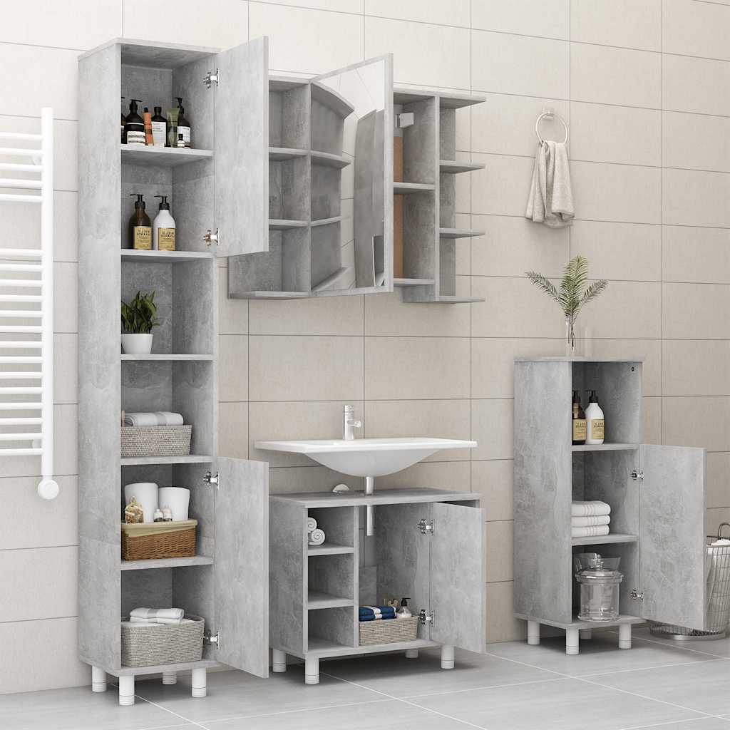 Mobile Bagno con Specchio Grigio Cemento 80x20,5x64 Multistrato 802610