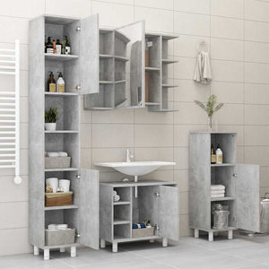 Mobile Bagno con Specchio Grigio Cemento 80x20,5x64 Multistrato 802610