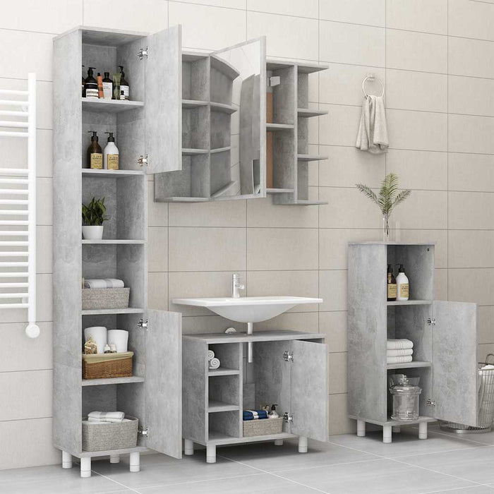 Mobile Bagno con Specchio Grigio Cemento 80x20,5x64 Multistrato 802610